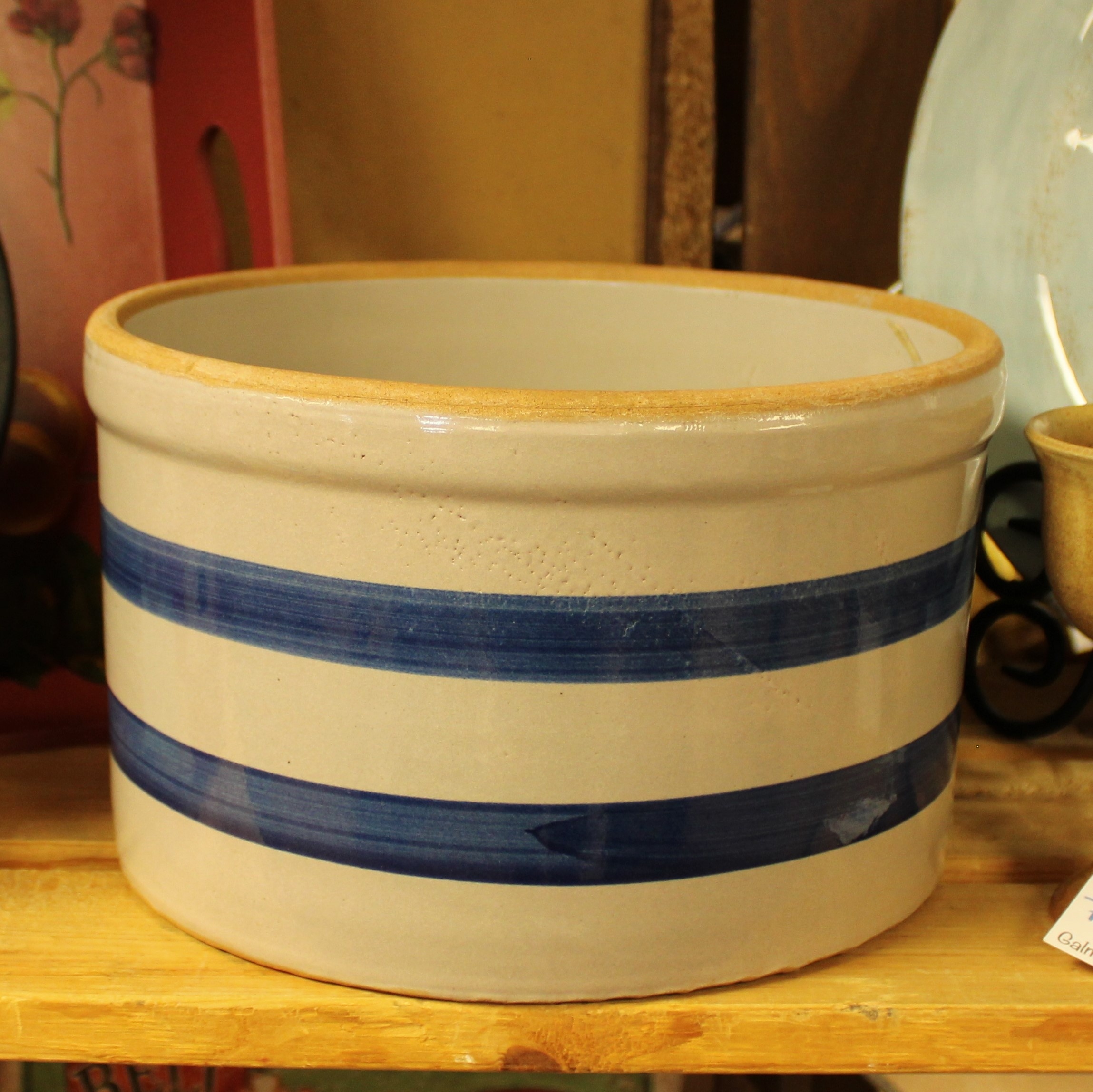 Stoneware Crock – Blue Striped – It's Bazaar on 21st Street