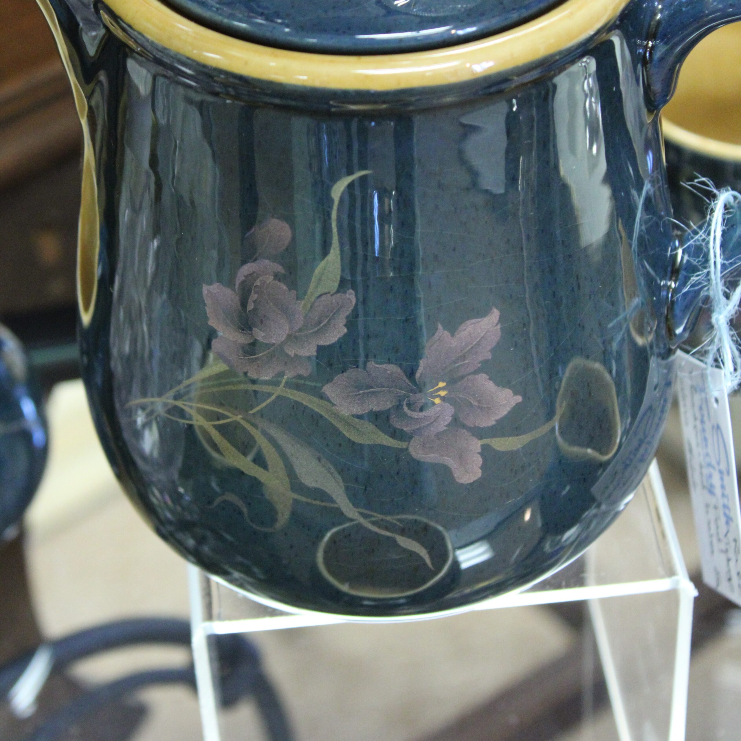 RARE – Vintage Handmade Painted Pottery Coffee Pot Set – Made in Wales, UK  – 4 Mugs, Cream & Sugar – #2555 – It's Bazaar on 21st Street