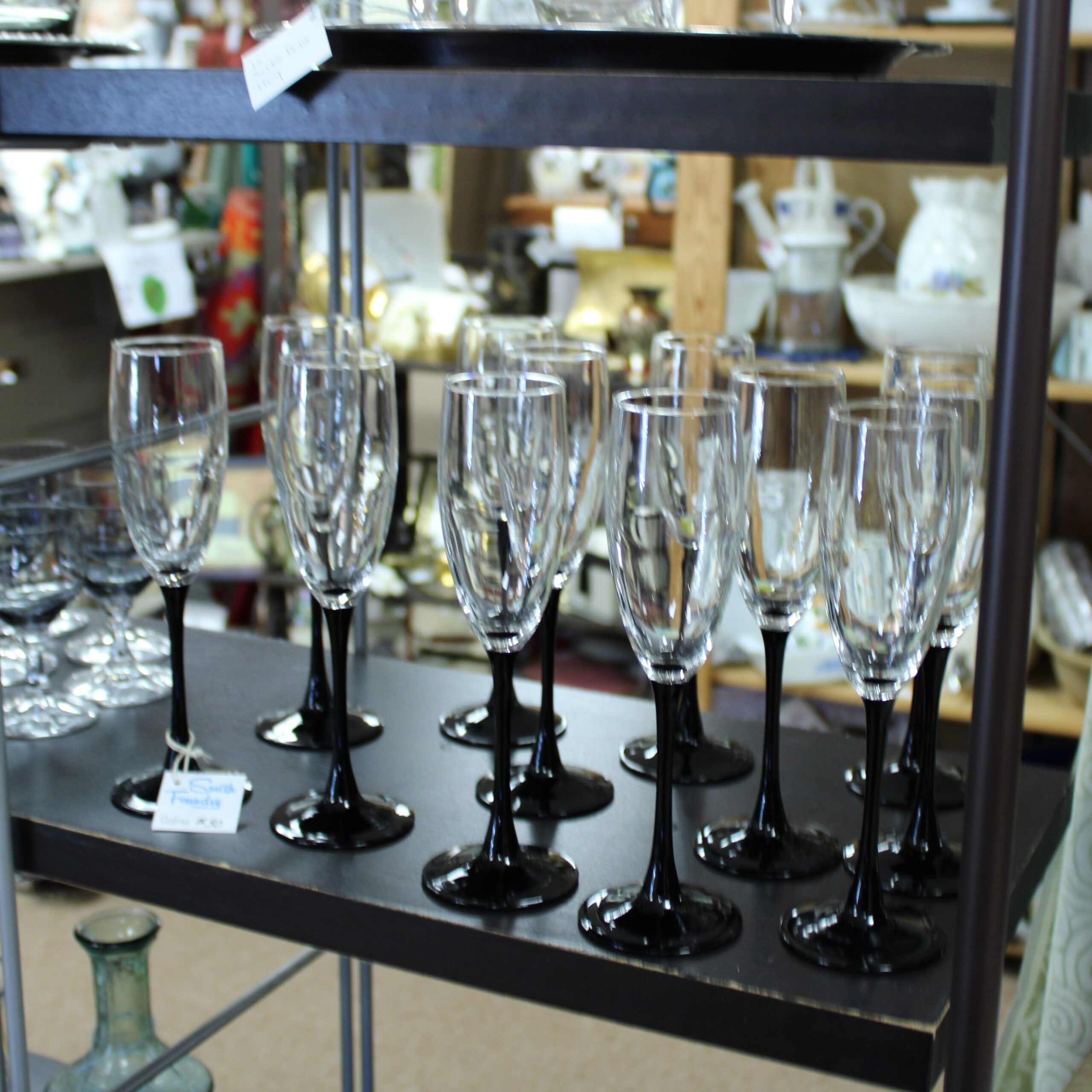 Champagne Flutes – Black Stems – Set of 12 – # 2646 – It's Bazaar
