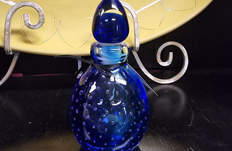 Blue Perfume Bottle with Topper – Murano Glass – #3152