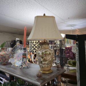 Vintage "Temple Jar" Lamp - Featuring Pastoral Barnyard Scene - #1666