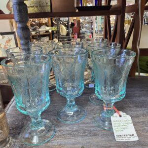 Set of 8 Indiana Glass Madrid Collection Leaf Aqua Goblets