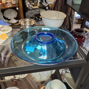 Blue Glass Console Bowl - Vintage - Silver Overlay - #4979