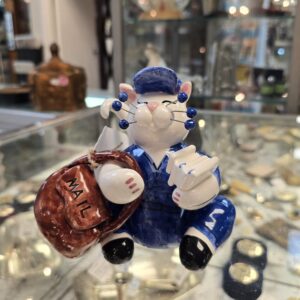Rare Whimsiclay Mailman Cat Figurine by Amy Lacombe - Dated 2001 - B364