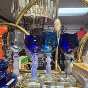 Unique Mixed Handblown Wine Goblets in Cobalt Blue - Set of 4 - #715