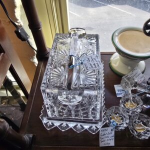 Crystal Cheese/Butter Domed Plate with Knife - Vintage - #4391