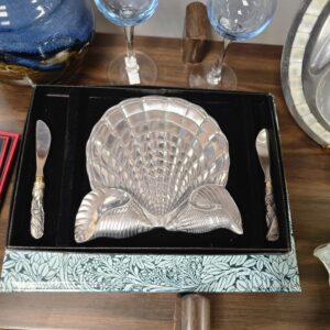 Vintage 1986 Arthur Court Aluminum Seashell Dish Plate with Spreader - #1214