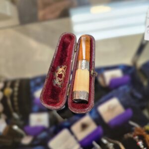 Antique(Late 1800s) Amber and Sterling Cheroot Cigar Holder - Made by William Ryland - Birmingham England - #3712