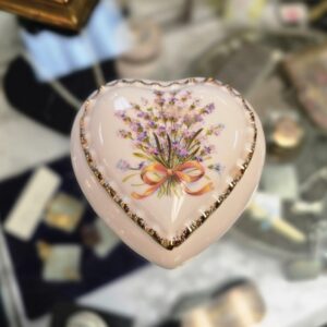 Bone China Heart with Purple Flowers - Lidded Trinket Dish - #B-590