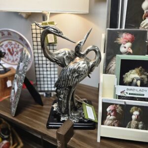 Vintage Two Heron Birds Sculpture - Cast Metal on Wood - #1279
