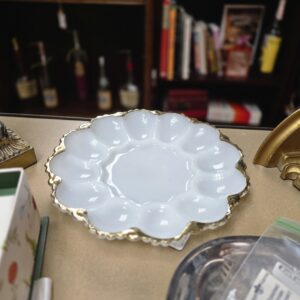 Vintage Anchor Hocking Deviled Egg Plate - Gold Trim