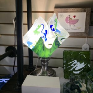 Single Floral Lamp - Blue Green Glass Shade - #AF-9150
