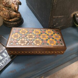 Vintage hard-carved Jewelry Box - Flower Design - #1220