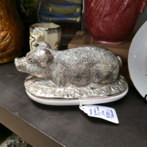 Metal/Ceramic Pig Butter Dish